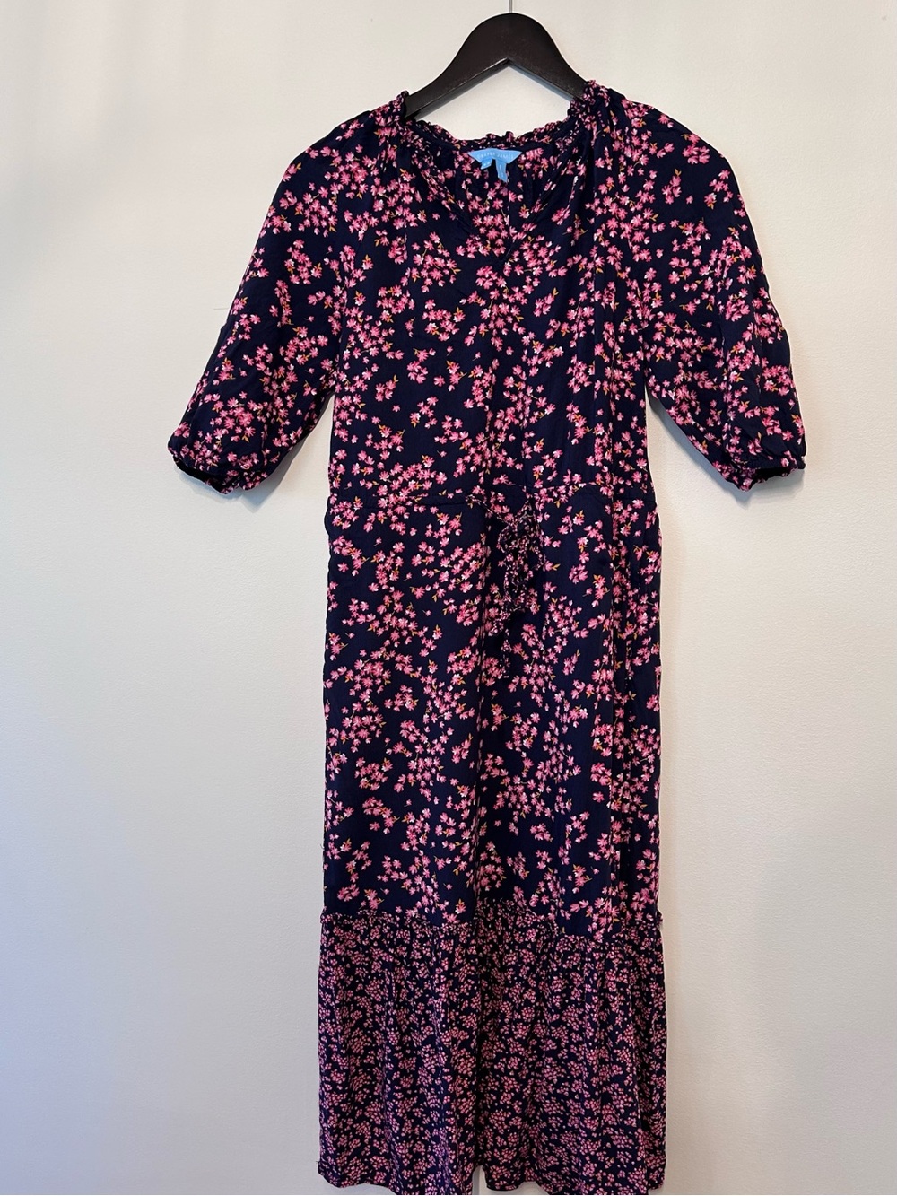Draper James Navy Midi Dress with Pink Floral Print